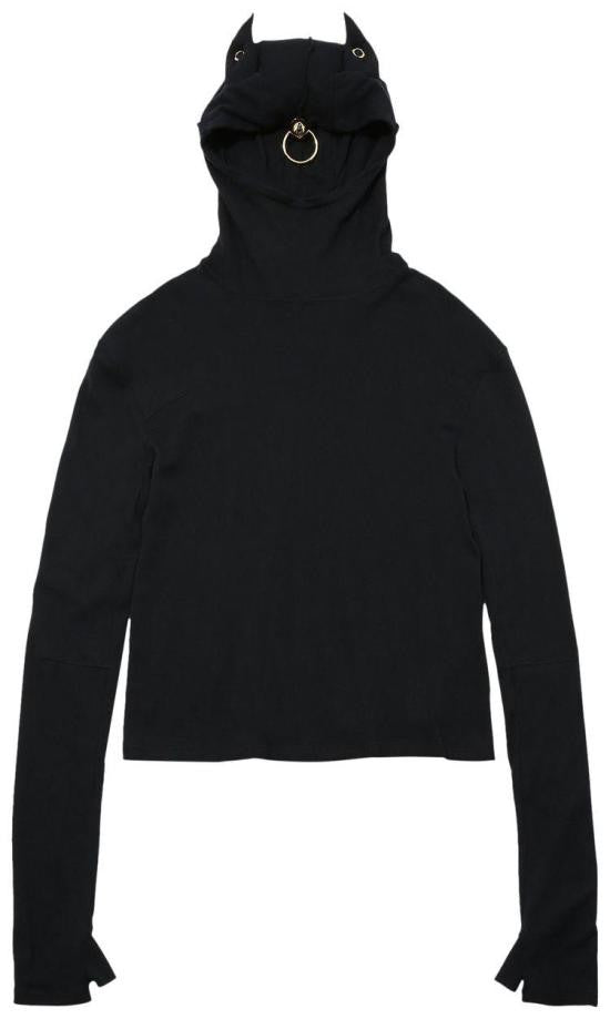 Undercover Cropped Black Hoodie With Ring Detail