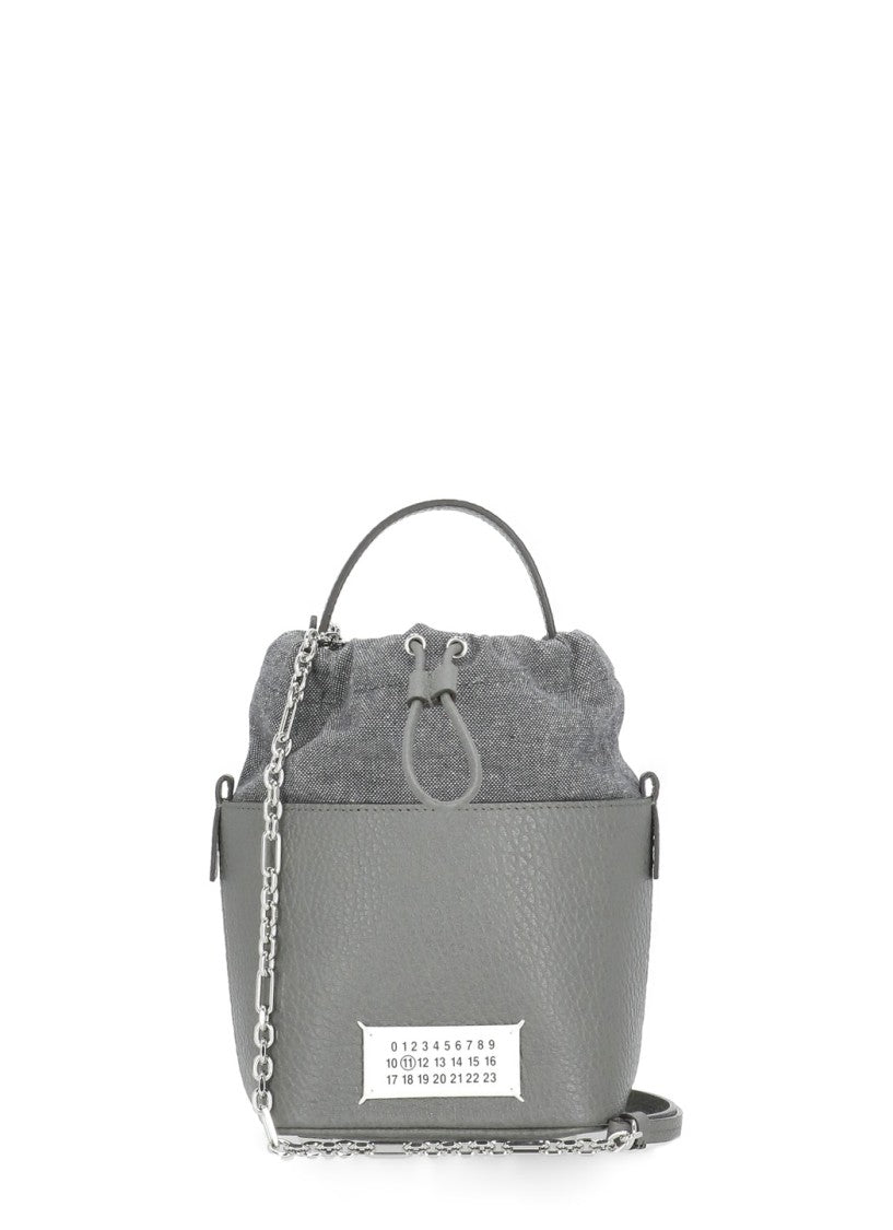 Maison Margiela Textured Grey Leather Bucket Bag With Versatile Carry Options