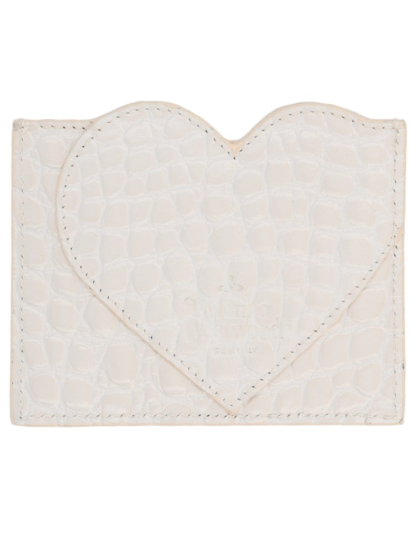 Vivienne Westwood Textured Crocodile-Embossed Ivory Wallet With Heart-Shaped Flap