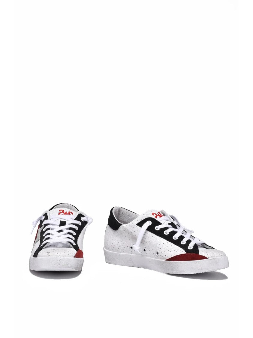 2Star White Black Perforated Leather Sneakers