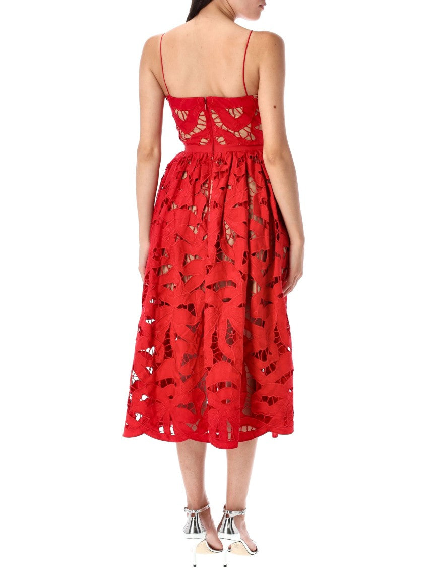 Self-Portrait Bow Embroidered Midi Dress