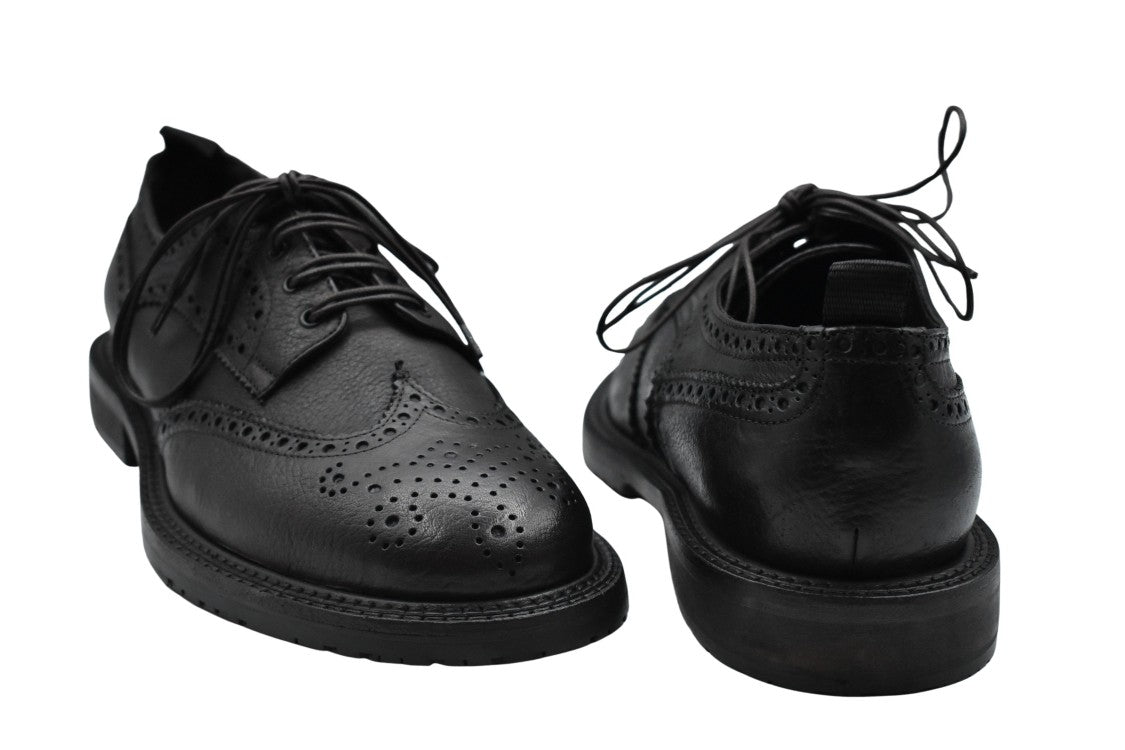 Ernesto Dolani Classic Black Leather Brogue Shoes With Detailing