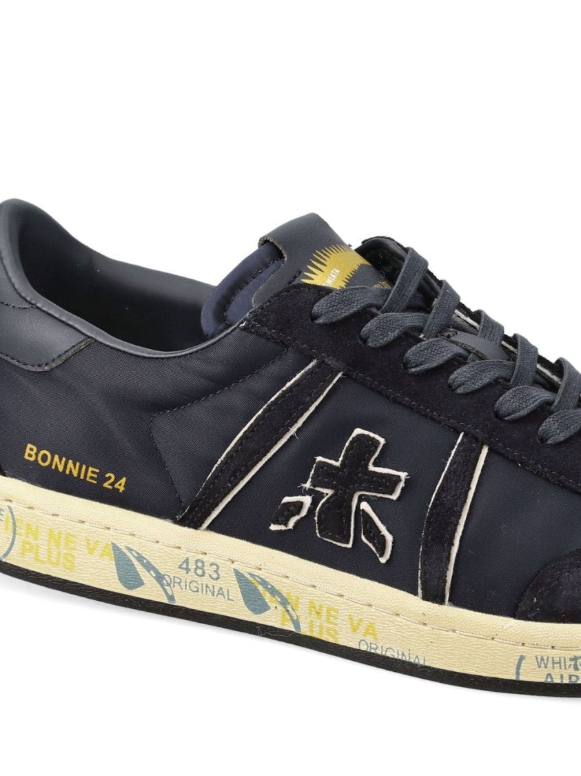 Premiata Perforated Navy Blue Calf Suede Sneakers