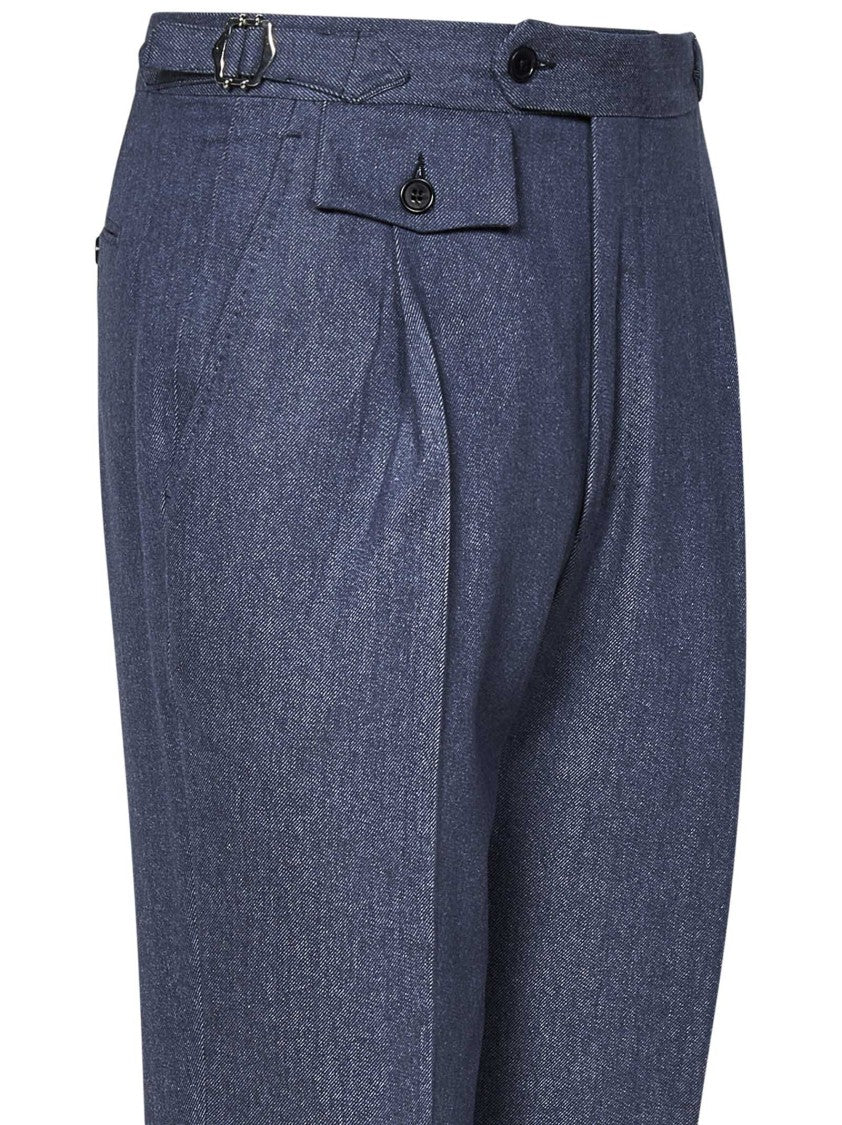 Franzese Collection Tailored Blue Australis Denim Super 150S Merino Wool Trousers