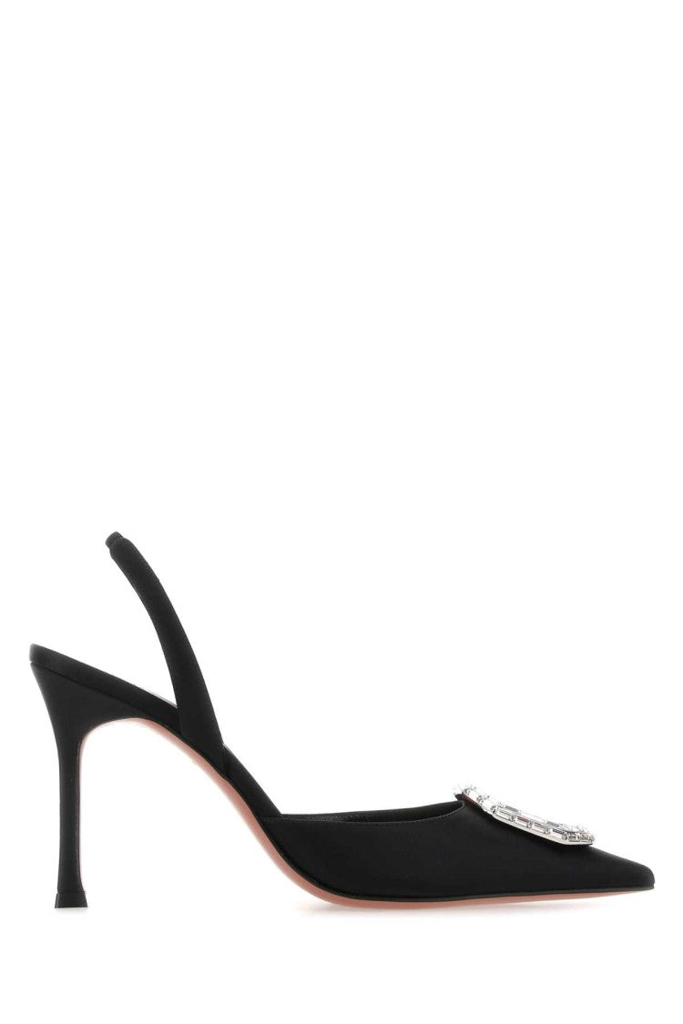 Amina Muaddi Black Satin Camelia Pumps
