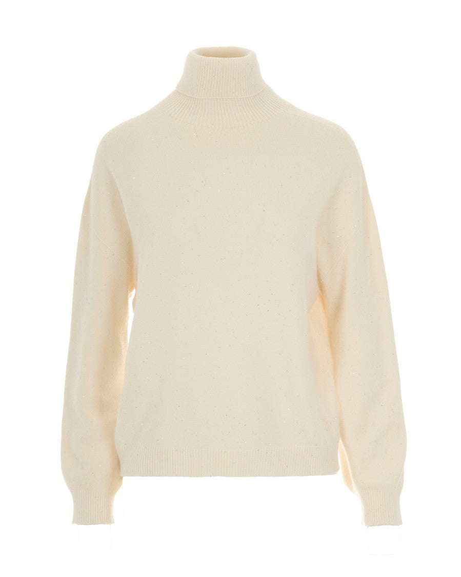 Liu Jo Ivory Sequin Turtleneck Sweater