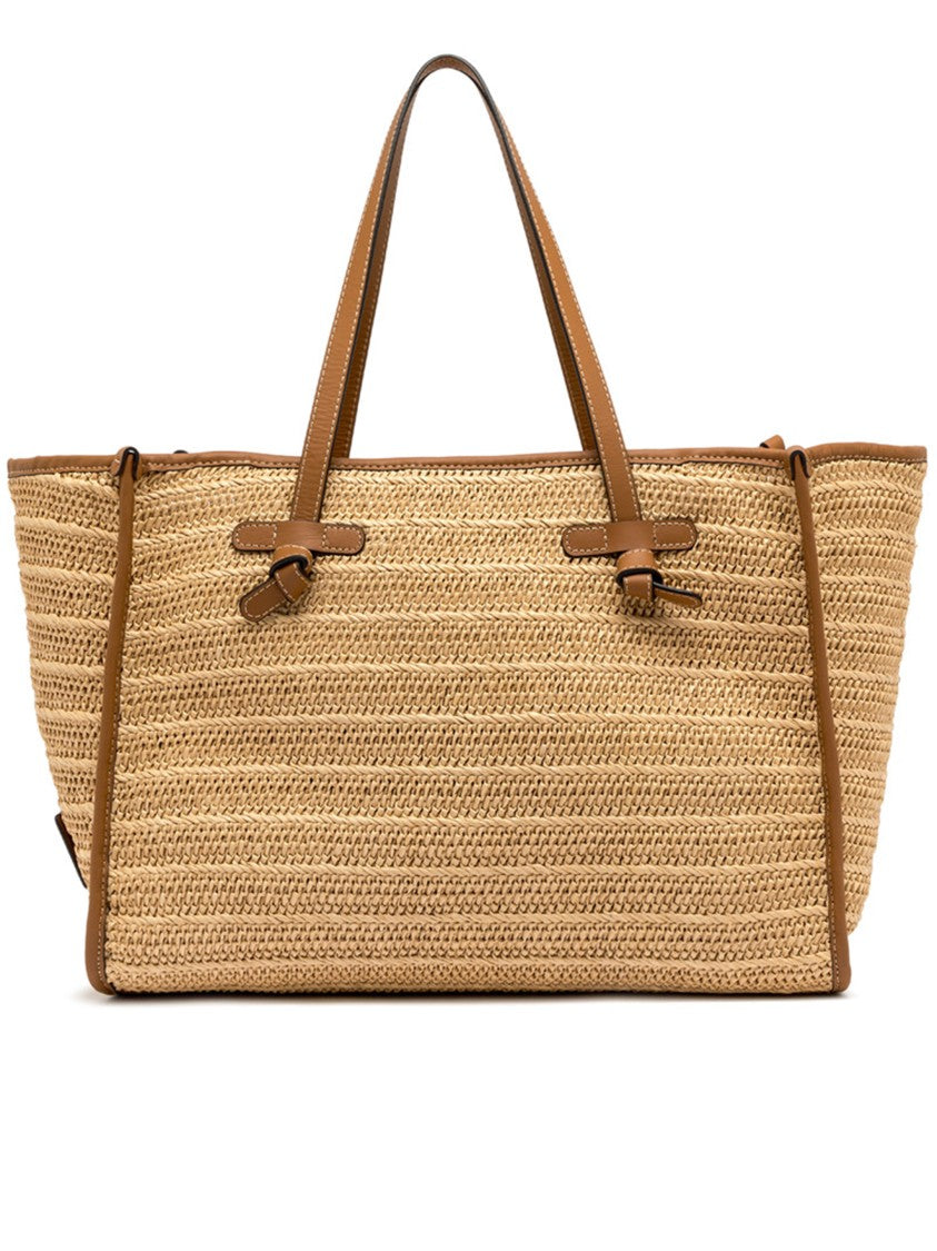 Gianni Chiarini Marcella Woven Straw Brown Leather Tote