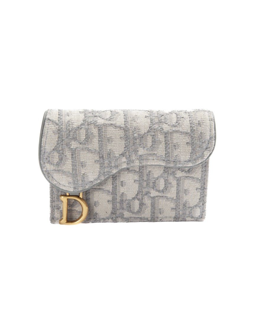 Dior Bloom Saddle Jacquard Oblique Card Holder Grey