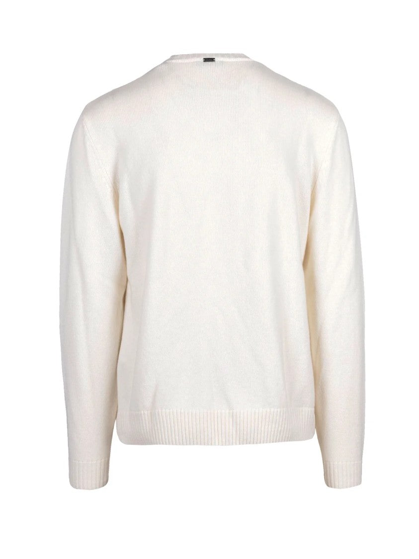 Herno Resort Crewneck Cashmere Sweater With Subtle Diamond Pattern