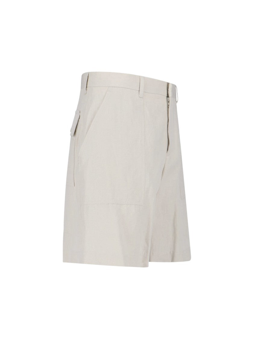 Lardini Cream Linen-Cotton Blend Tailored Shorts