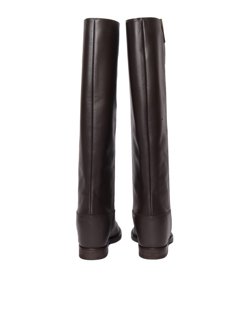 Via Roma 15 Mid-Calf Leather Boot With Pointed Toe