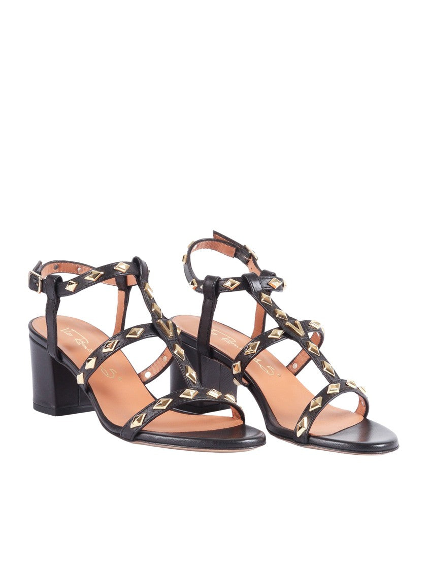 Via Roma 15 Black Leather Sandals