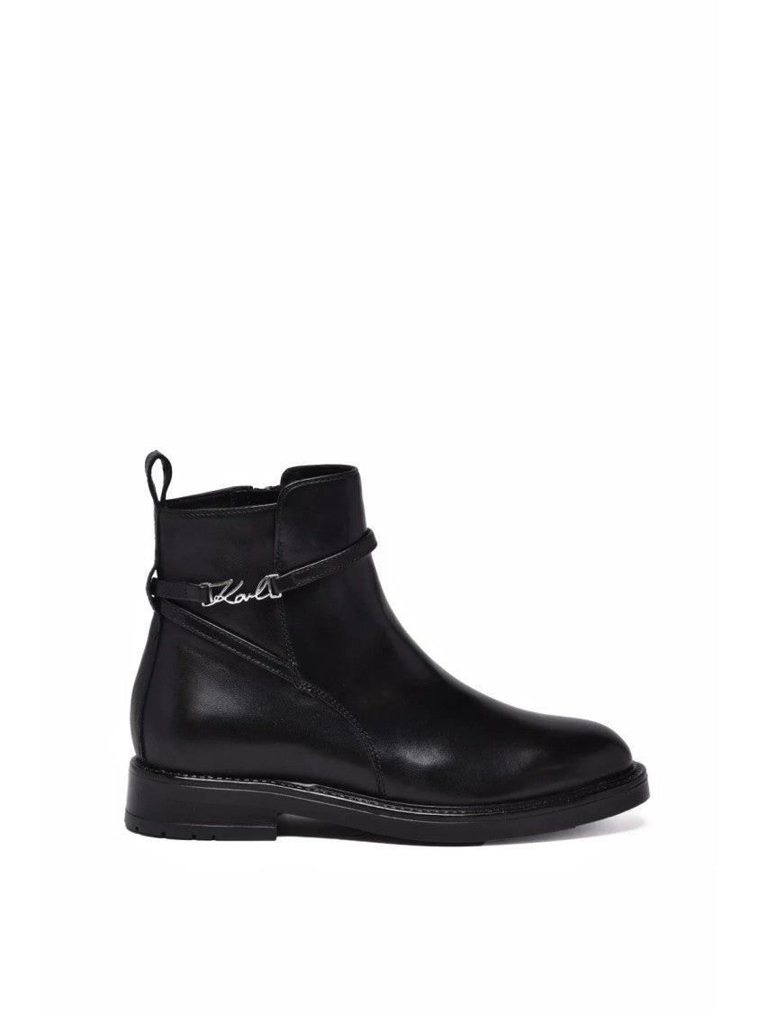 Karl Lagerfeld Black Leather Zip Ankle Boots