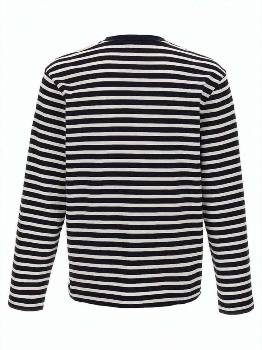 Maison Kitsuné Horizontal Striped Long-Sleeve Tee With Embroidered Emblem
