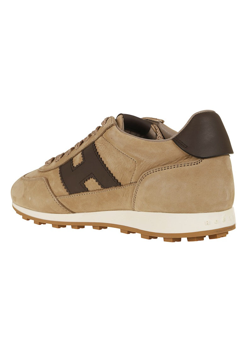 Hogan Beige Suede H727 Retro Running Sneakers