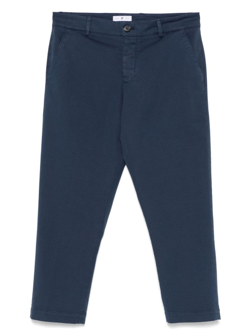 Pt Torino Tailored Blue Trousers With Mid-Rise Waist