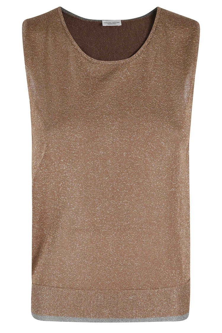 Roberto Collina Copper Metallic Viscose-Blend Round-Neck Lurex Tank Top