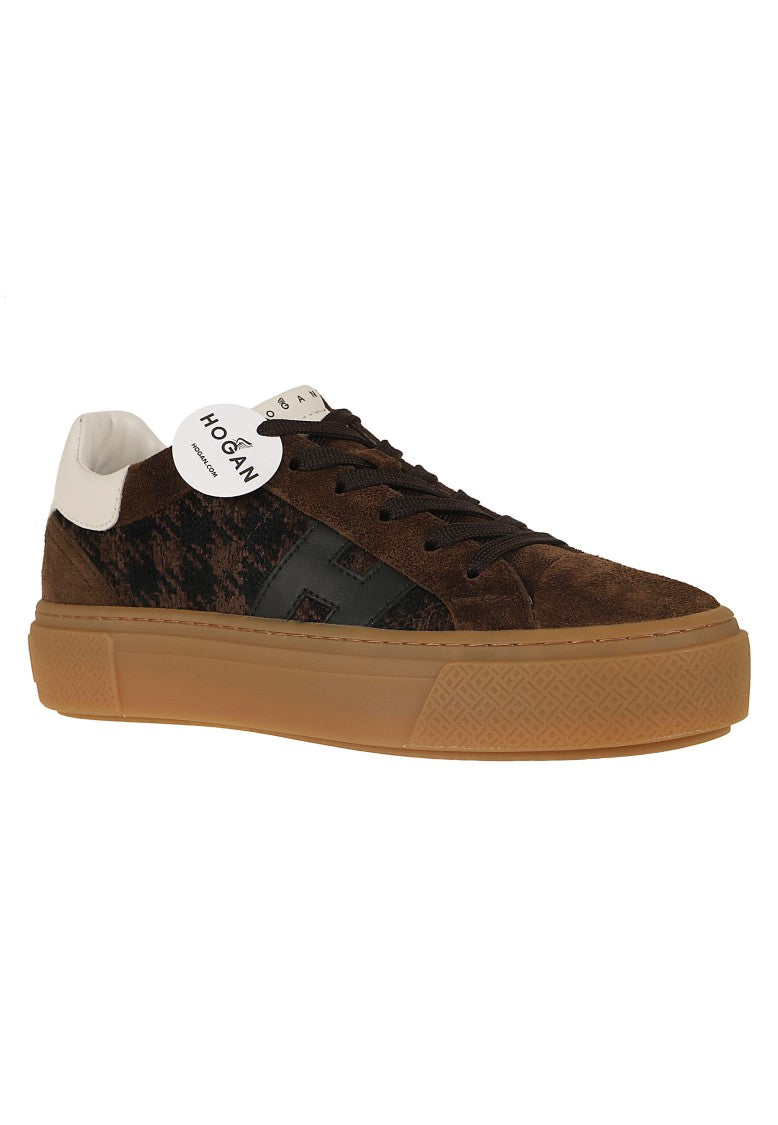 Hogan Dark Brown Suede Houndstooth H705 Sneakers