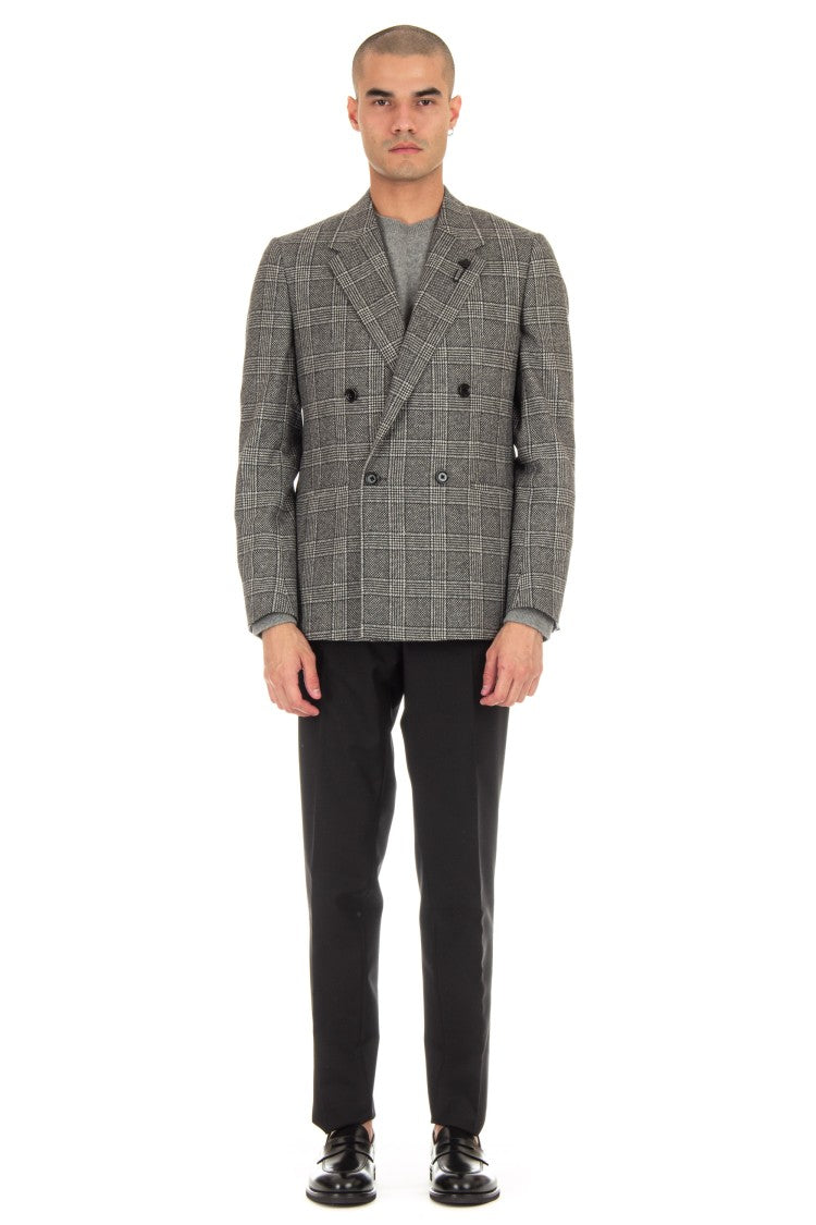 Lardini Double-Breasted Check Wool-Cashmere Jacket