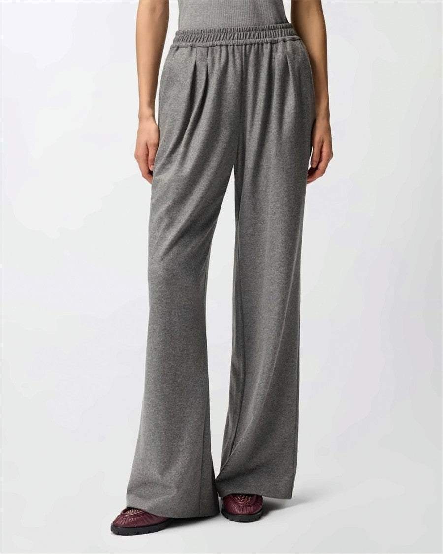 Pinko Wide-Leg Flared Pants In Yarn-Dyed Wool-Blend Flannel