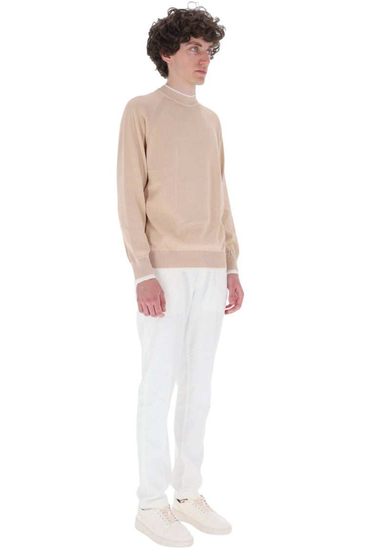 Eleventy Layered-Effect Contrast Trim Crewneck Sweater