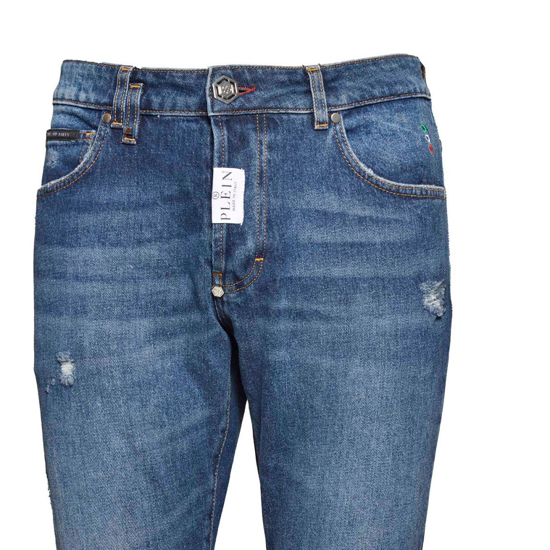 Philipp Plein Straight Skinny Fit Jeans In Blue Denim