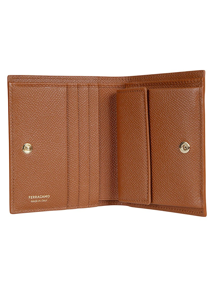 Ferragamo Textured Calf Leather Wallet With Gold-Tone Gancini Buckle