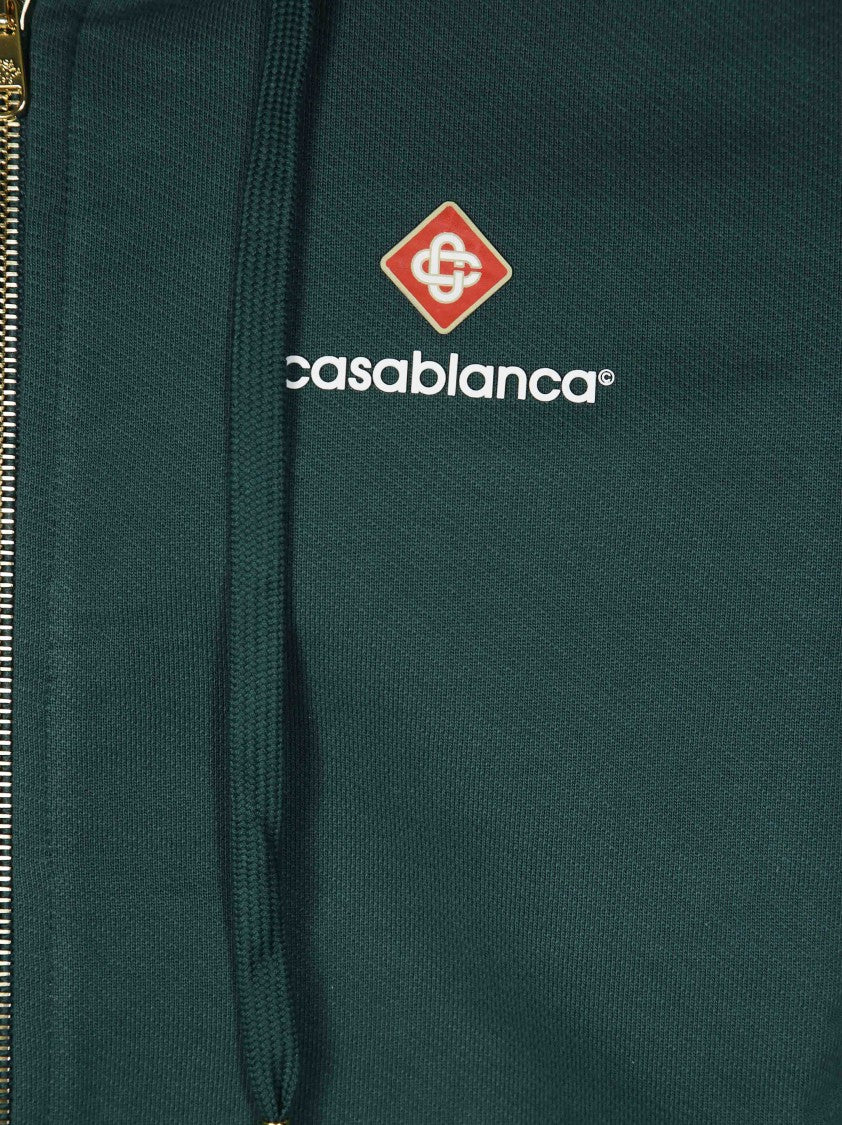 Casablanca Deep Green Organic Cotton Hoodie With Front Zip Closure