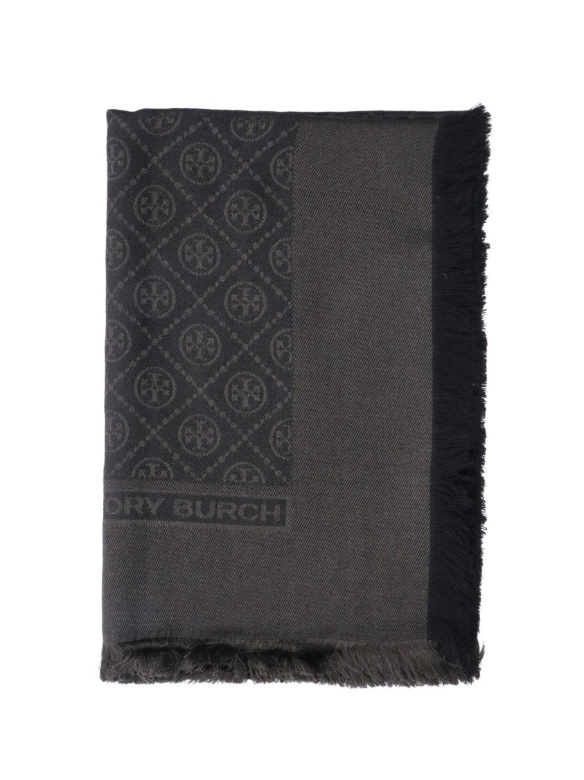 Tory Burch Square Monogram Jacquard Silk Wool Scarf