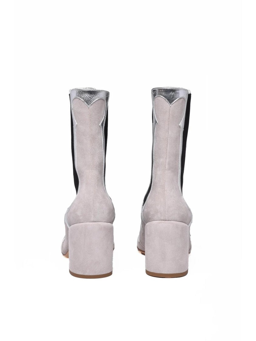 Laurence Dacade Light Grey Covered Heel Suede Ankle Boots