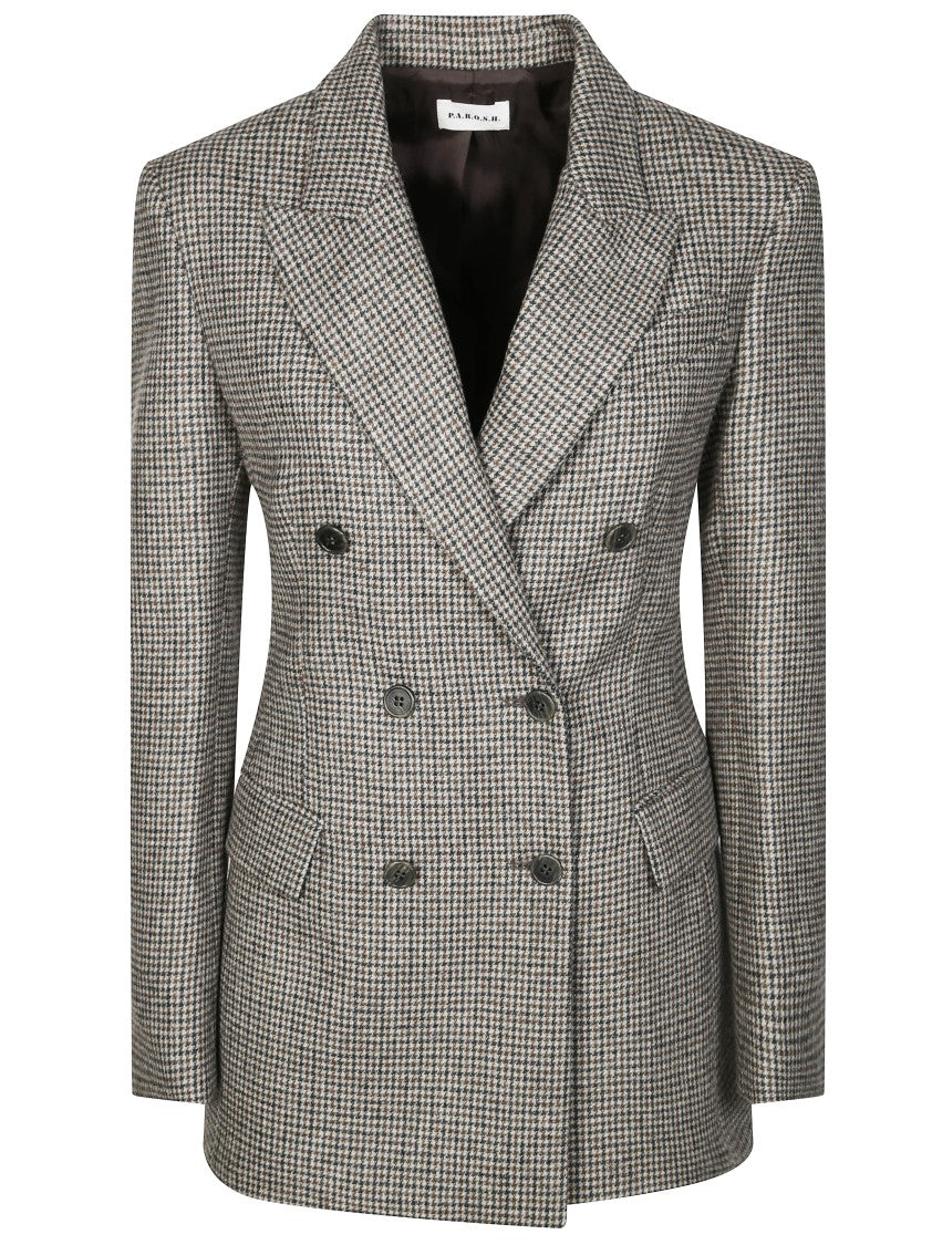 Parosh Double-Breasted Houndstooth Jacket With Structured Silhouette