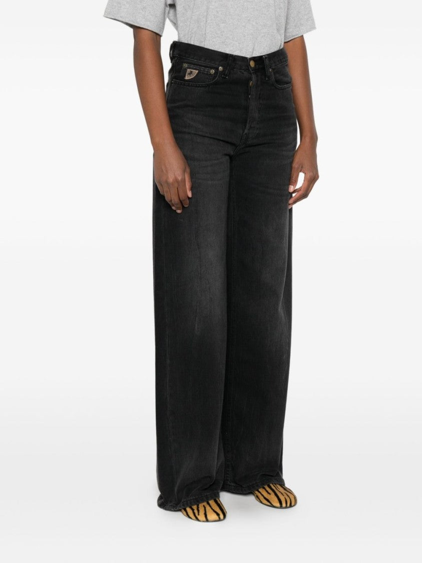 Iois Wide-Leg Black Jeans With High Waist