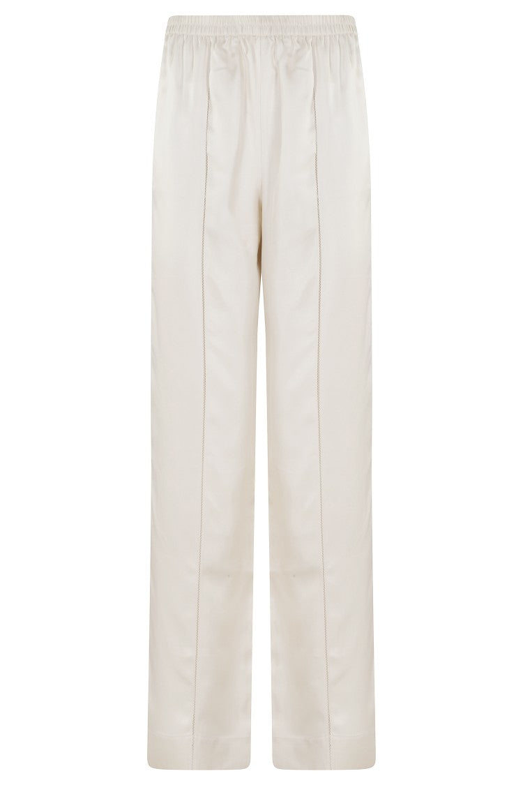 Loulou De Saison Ivory Lars Cut-Out Insert Elastic-Waistband Silk Pants