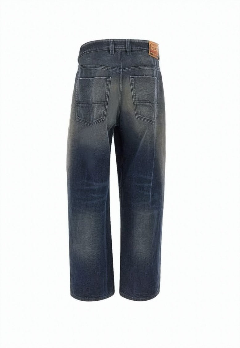 Diesel Blue Wide-Leg Cotton Hemp Denim Pants