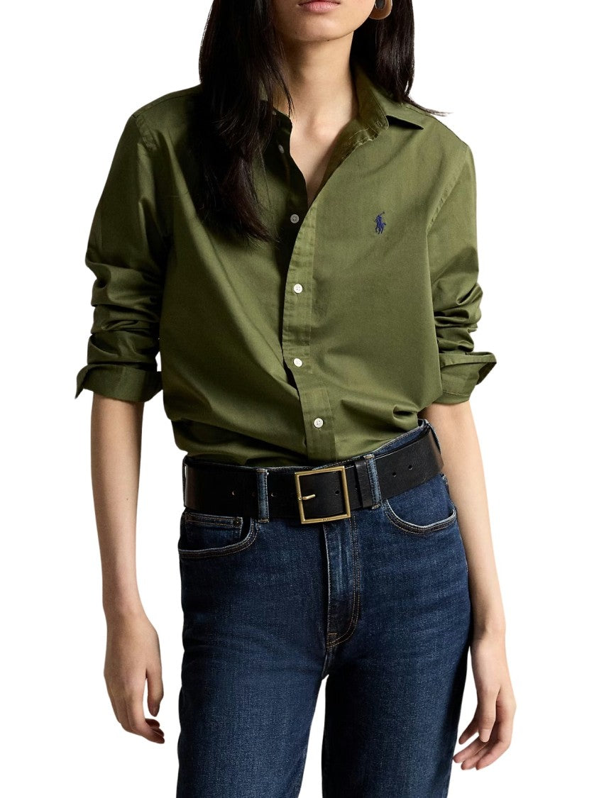 Polo Ralph Lauren Structured Collar Cotton Twill Shirt With Subtle Embroidery
