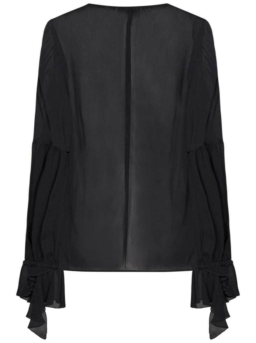 Pinko Fitted Black Blouse With Delicate Gathers