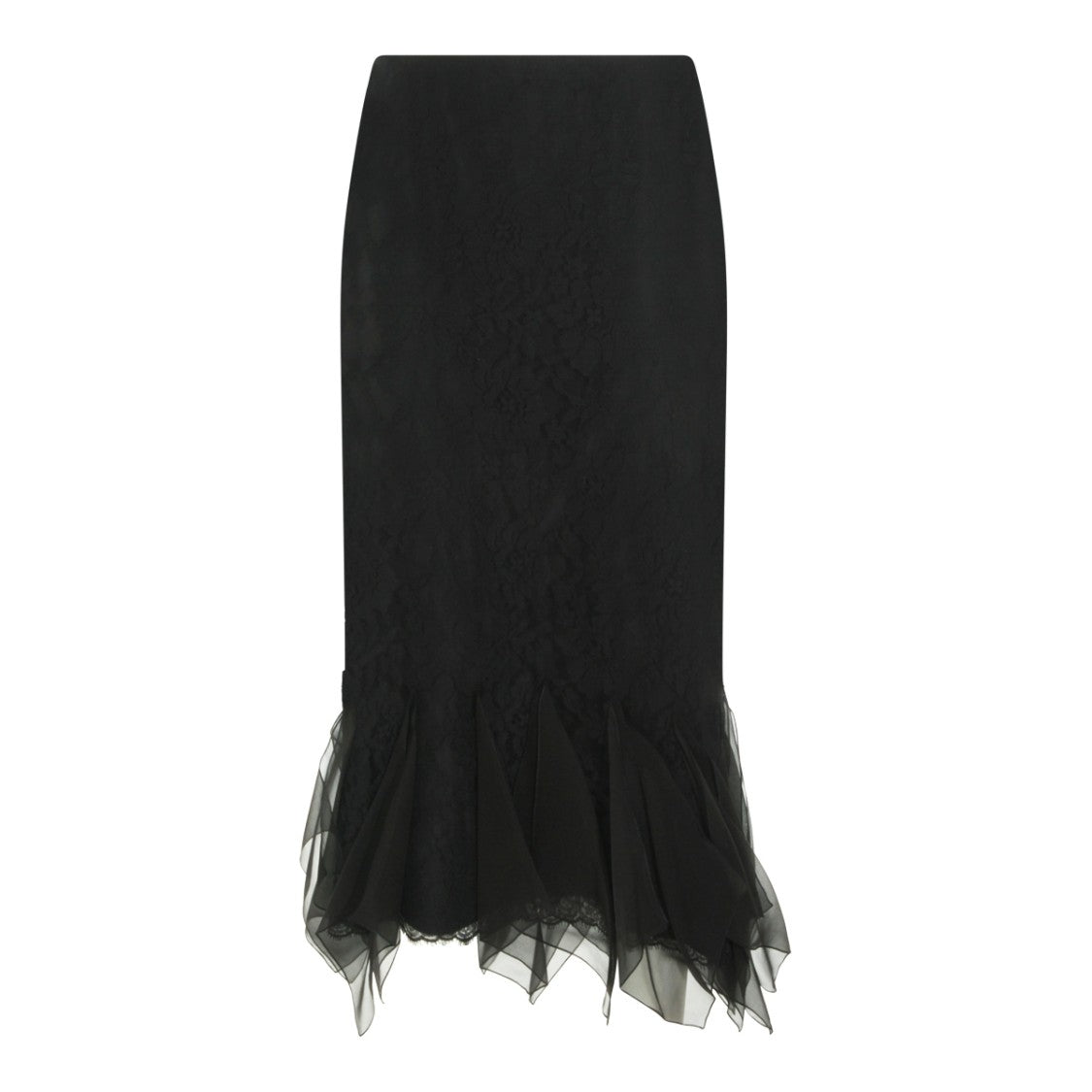 Valentino Black Silk Lace Details Midi Skirt