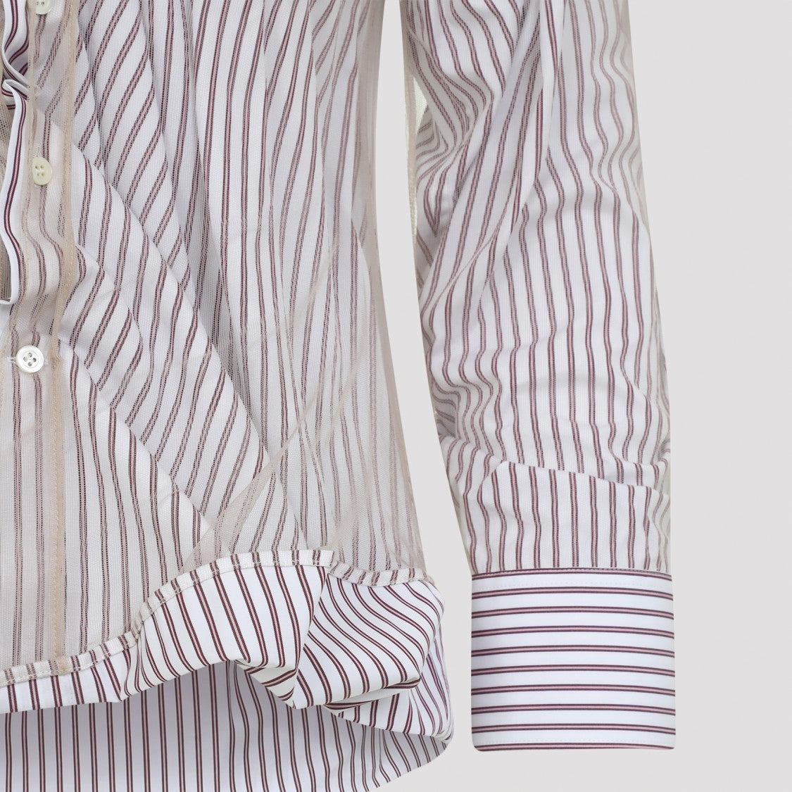 Maison Margiela Vertical Stripe Fitted Shirt With Ruffled Detail