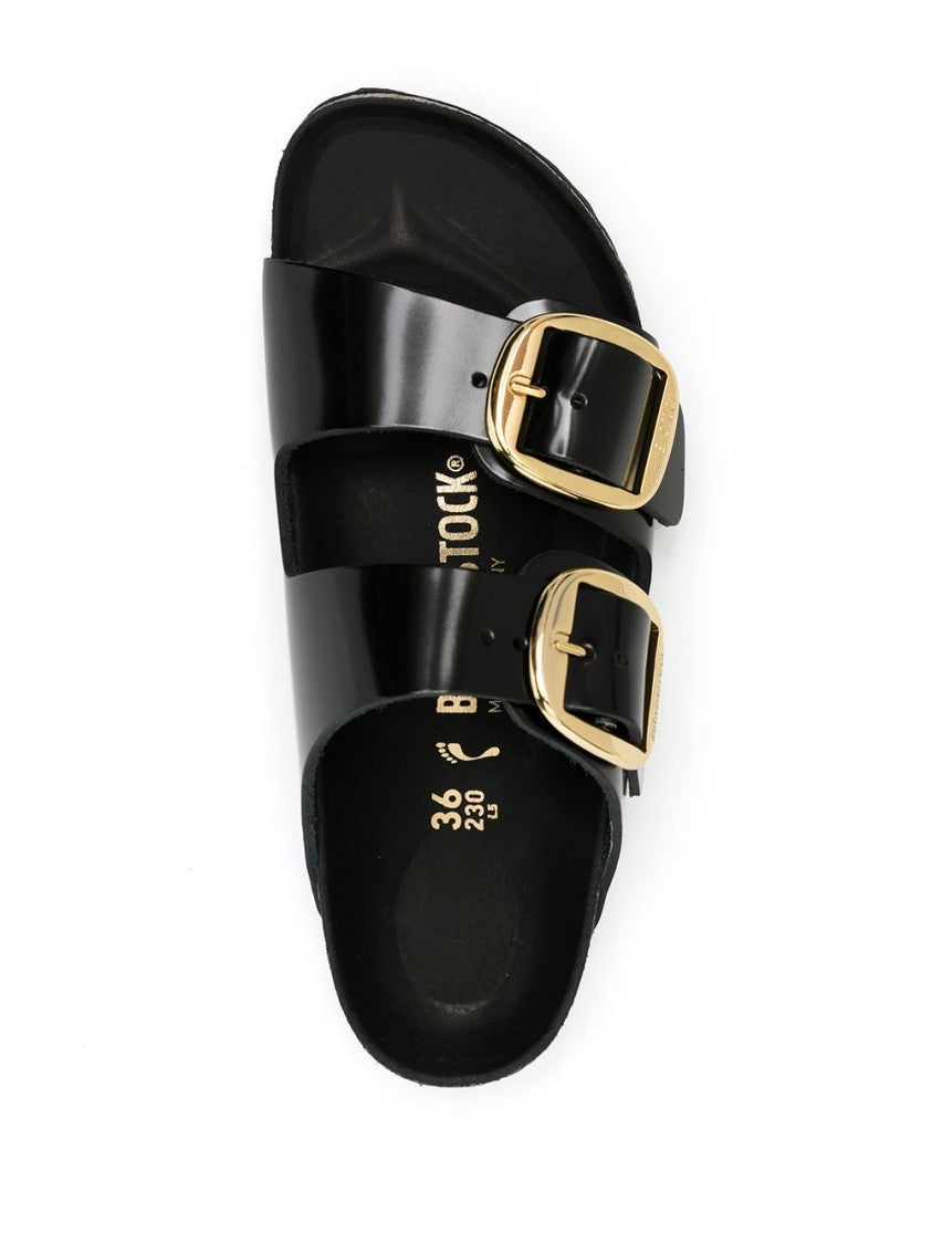 Birkenstock Black Vitello Sandals With Gold-Tone Buckles
