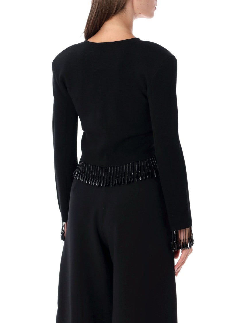 By Malene Birger Fitted Black Cardigan With Distinctive Fringe Detailing