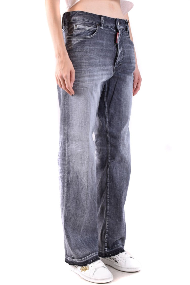 Dsquared2 Faded Black Wide-Leg Jeans Whiskering Details
