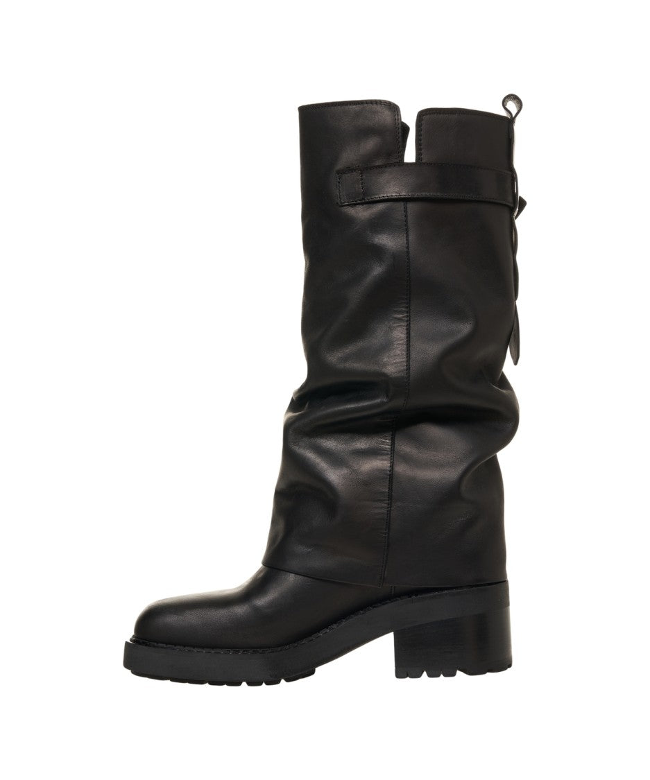 Curiosite Leather Ankle Boots With Decorative Buckle