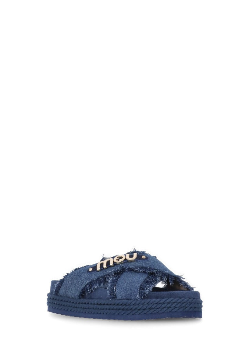Mou Blue Criss-Cross Denim Sandals