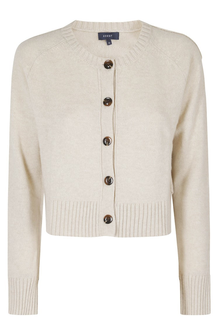 Soeur Ecru Virginia Cropped Merino Wool Cardigan