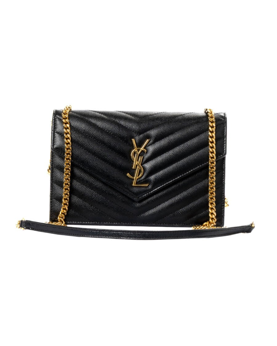 Saint Laurent Black Medium Iconic Cassandre Granulated Leather Shoulder Bag
