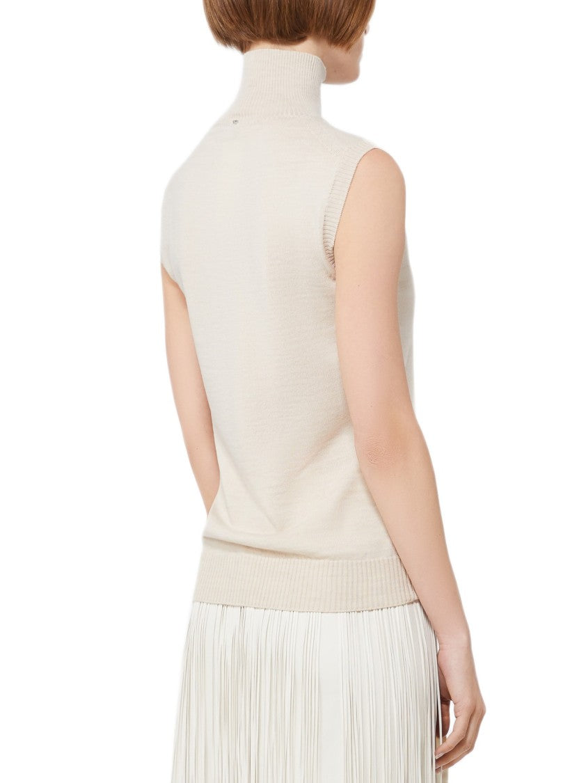 Sportmax Sleeveless Turtleneck In Fine Pure Wool With Ribbed Details