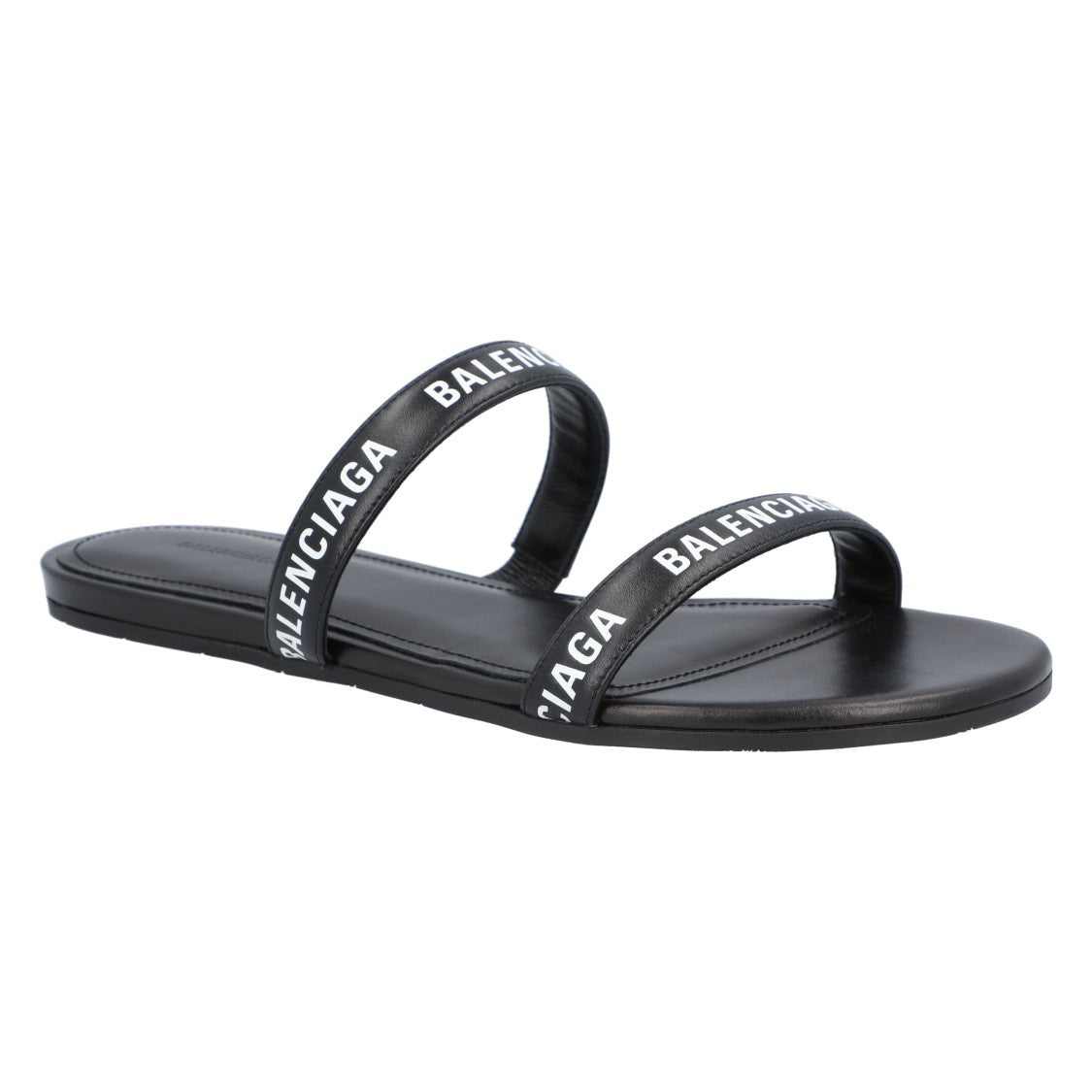 Balenciaga Round Flat Leather Sandals Black