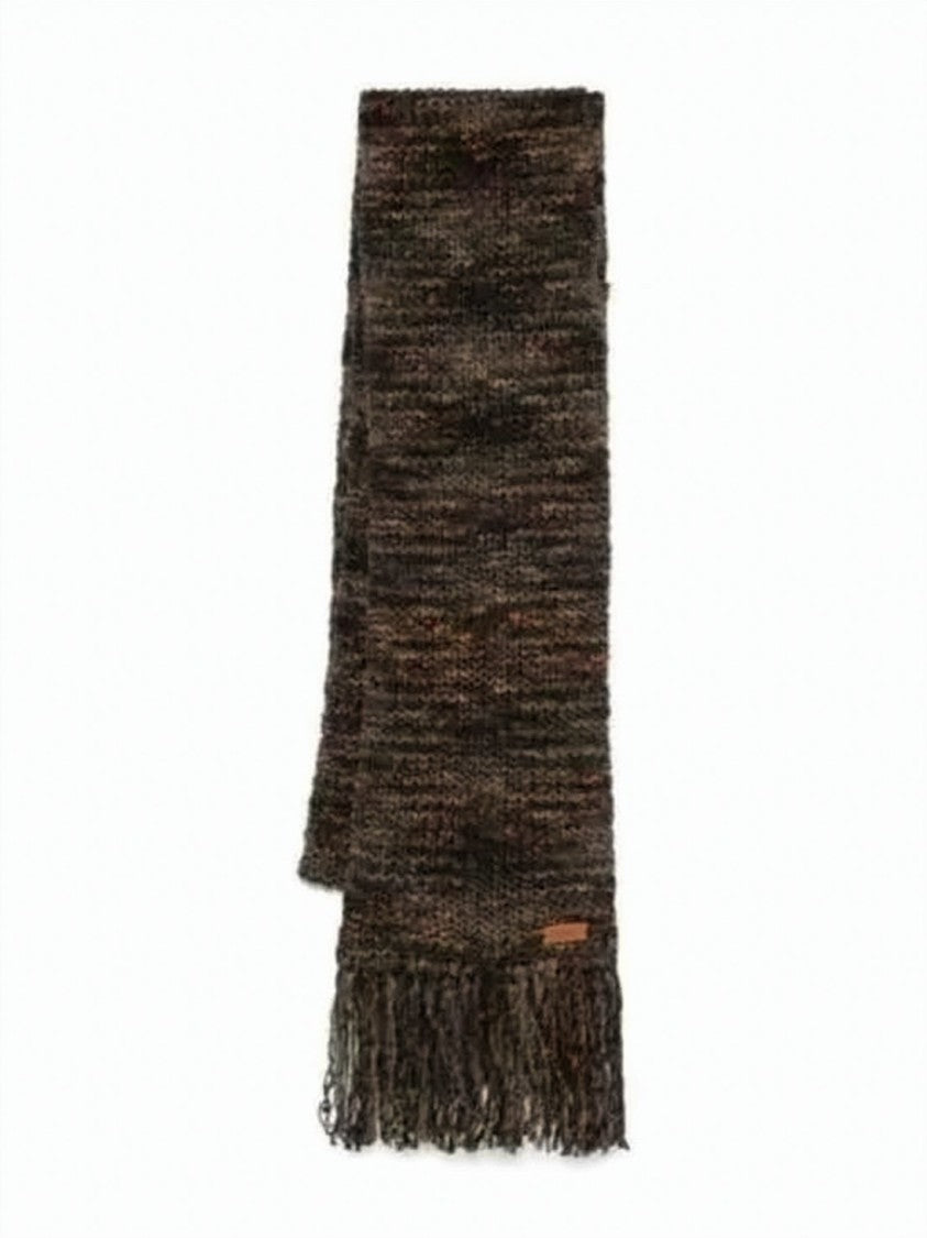 Isabel Marant Textured Knitted Scarf With Fringed Tassels And Leather Detail