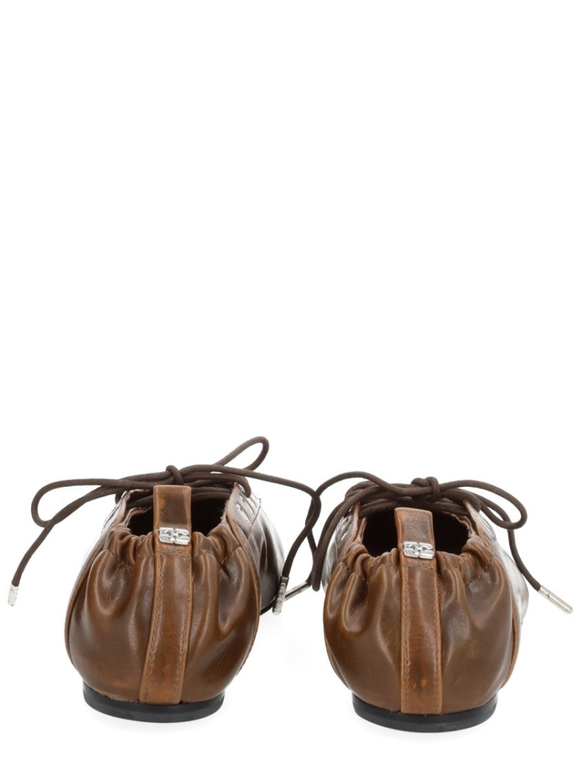 Ganni Ballet-Inspired Flats With Lace-Up Detailing And Snug Fit