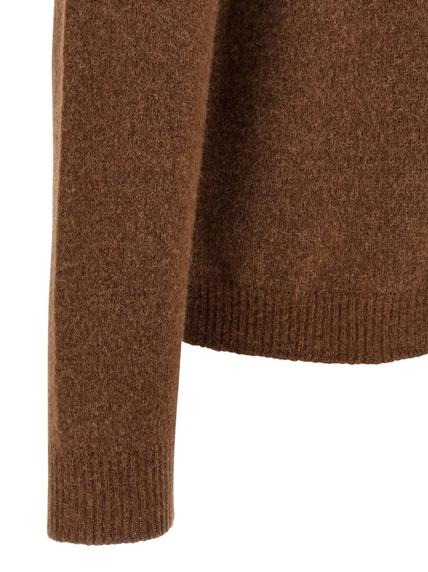 Roberto Collina Cuffed Sleeve Hooded Sweater In Earthy Brown